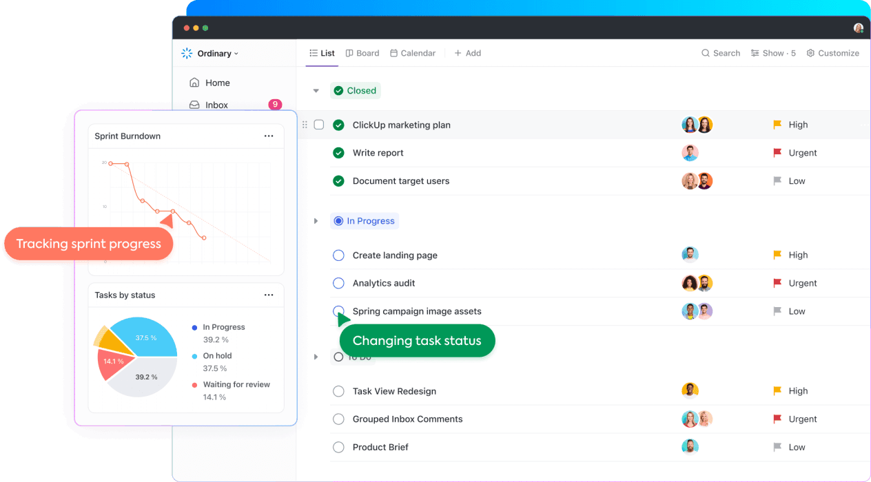 Painéis de visibilidade do ClickUp